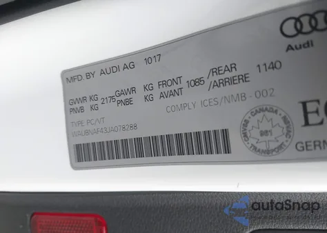 2018 Audi A4 2.0T Progressiv z USA, uszkodzony, nr VIN WAUBNAF43JA078288